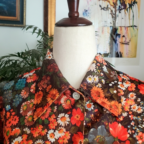 Vintage 70s Floral Dagger Collar Shirt - Picture 5 of 6